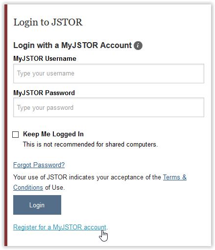 register for a myJSTOR account button