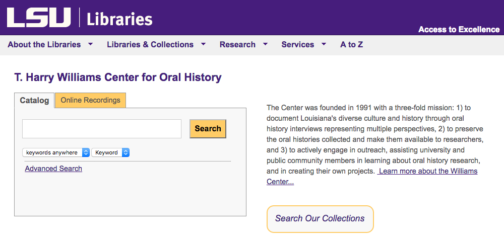 Oral History Resources webpage
