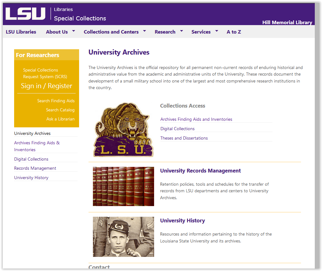 University Archives webpage
