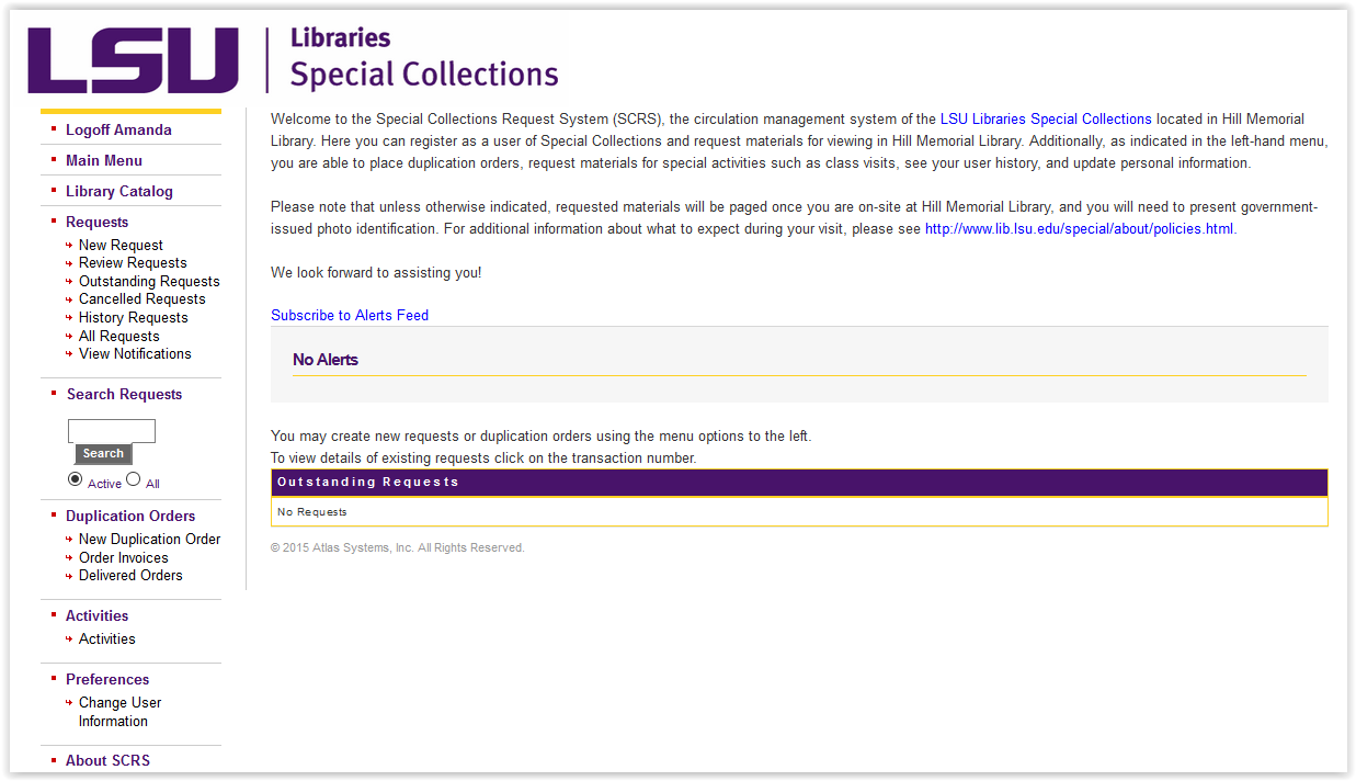 LSU libraries special collections webpage