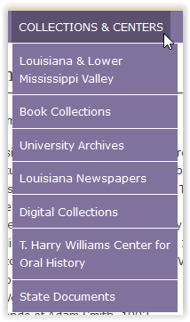 collections & centers tab in special collections