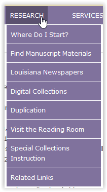 research tab in special collections