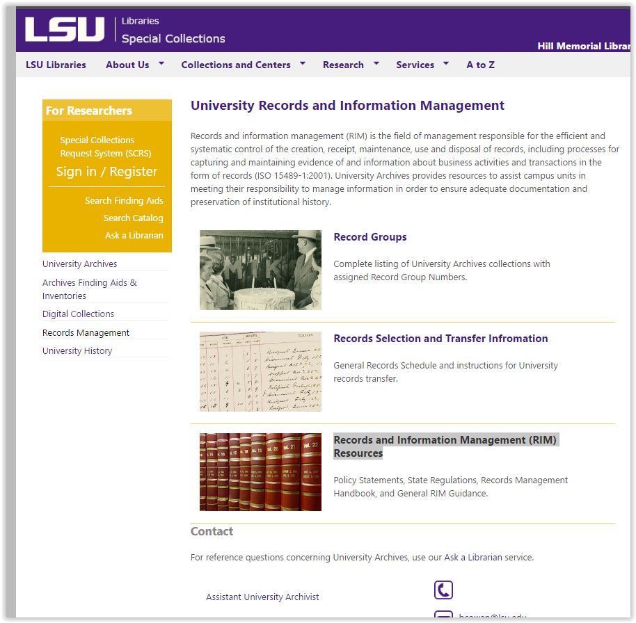 University Records Management page 