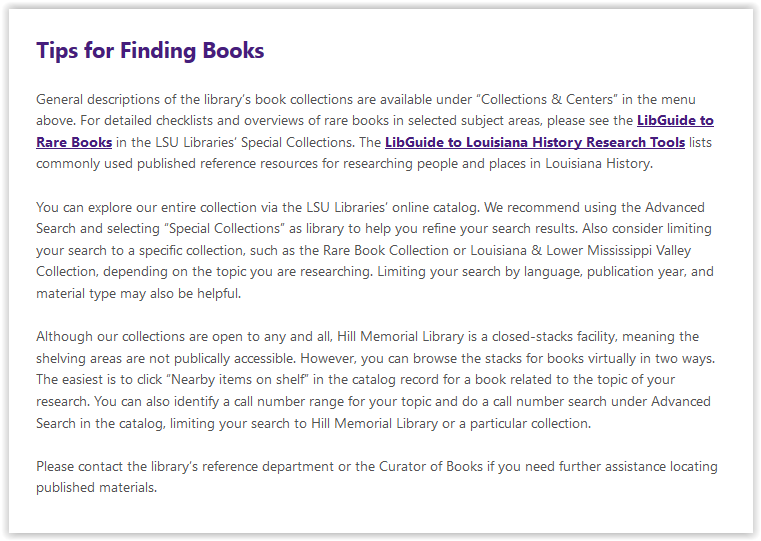 LSU libraries special collections tips for finding books