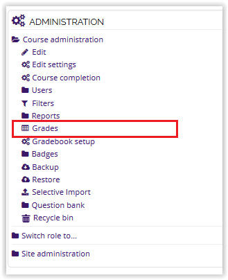 Grades on the administration block on Moodle