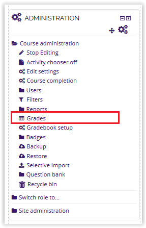 Gradebook setup under the Administration block