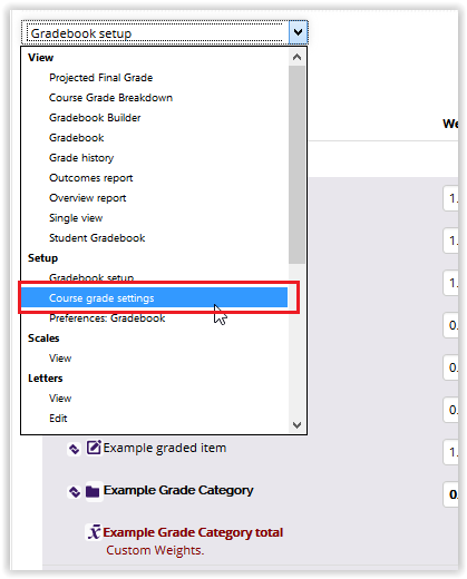 Course grade settings
