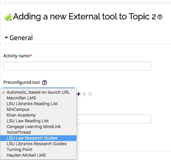 list of the external tools to choose to add to moodle