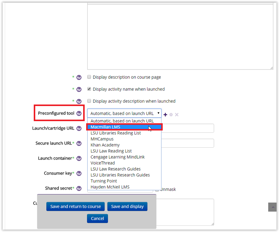 Macmillan LMS option