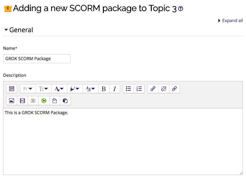 SCORM General settings