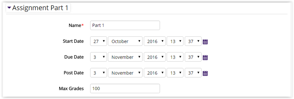Assignment part settings