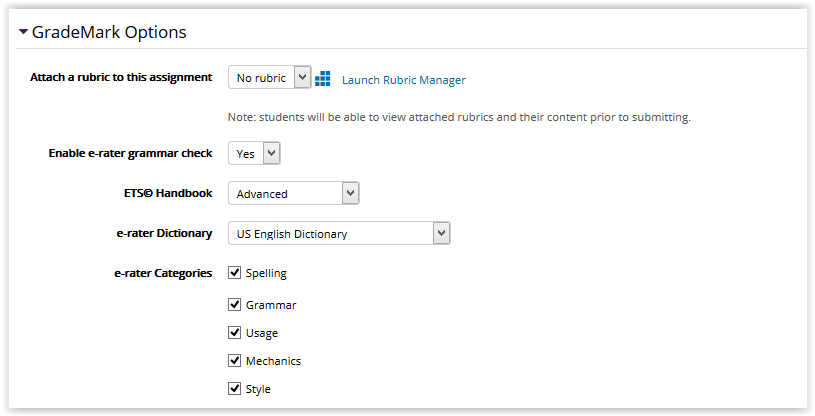 GradeMark options settings