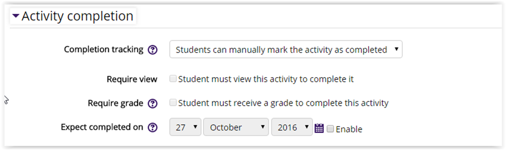 Activity Completion Settings