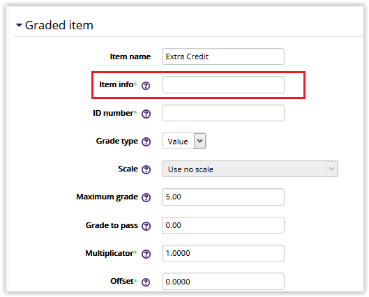 Edit Item Info fieldbox