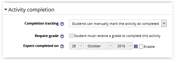 Activity Completion settings