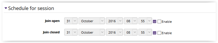 Schedule for Sessions settings
