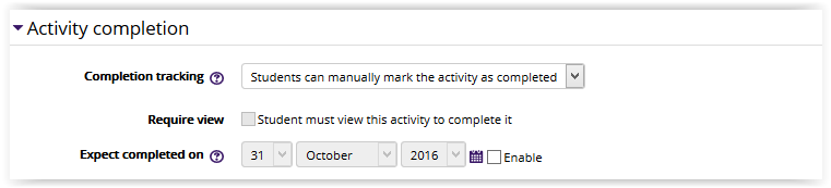 Activity Completion settings