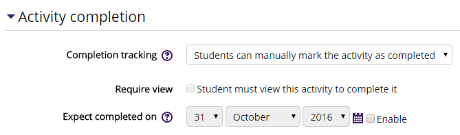 Activity Completion settings