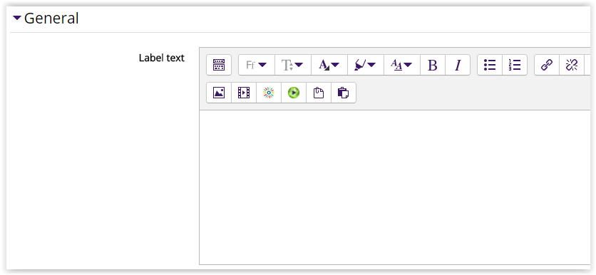 label settings , general tab