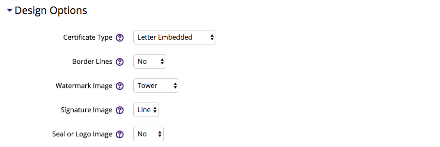 Design Options settings