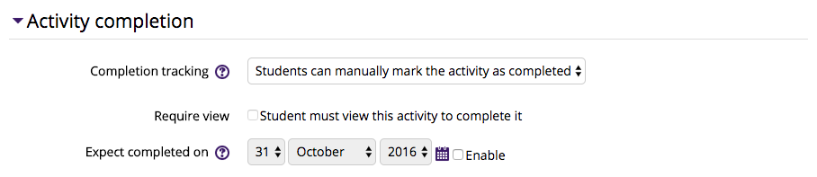 Activity Completion Settings