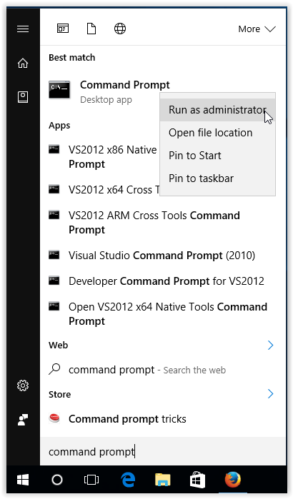 command prompt run as administrator option