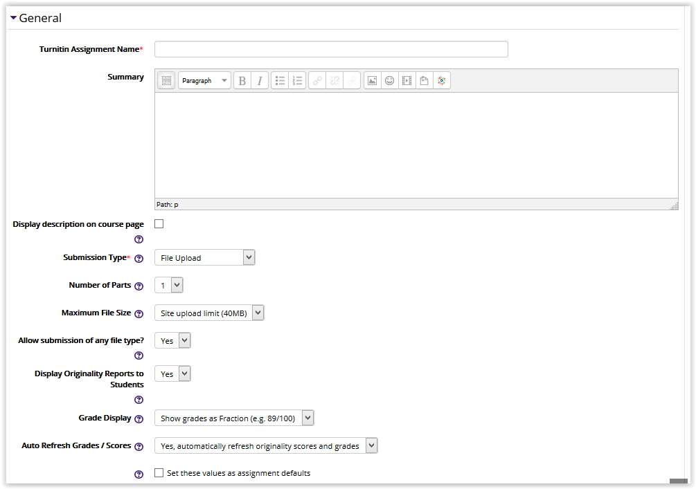 General assignment options