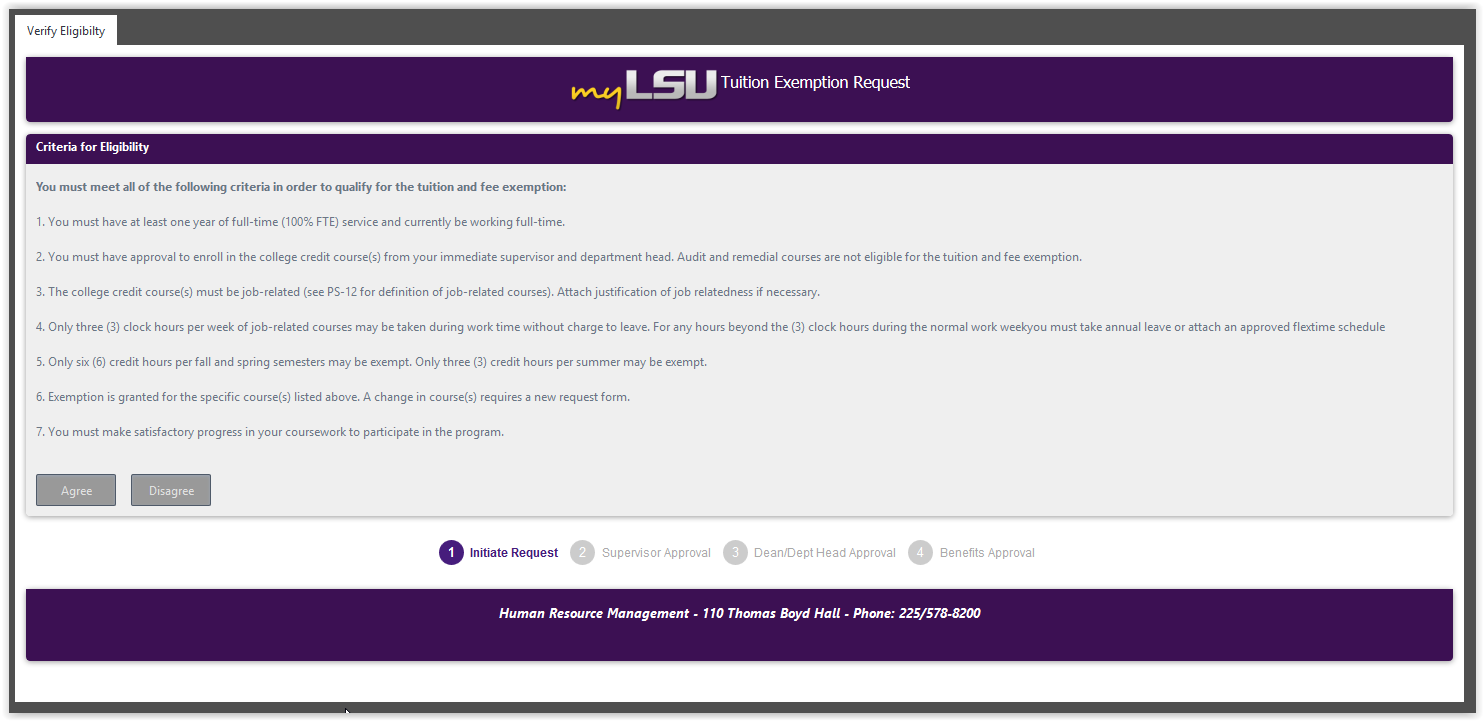 Tuition Exemption Request page