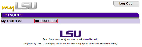 LSUID page with student number