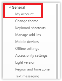 the My account link under General section