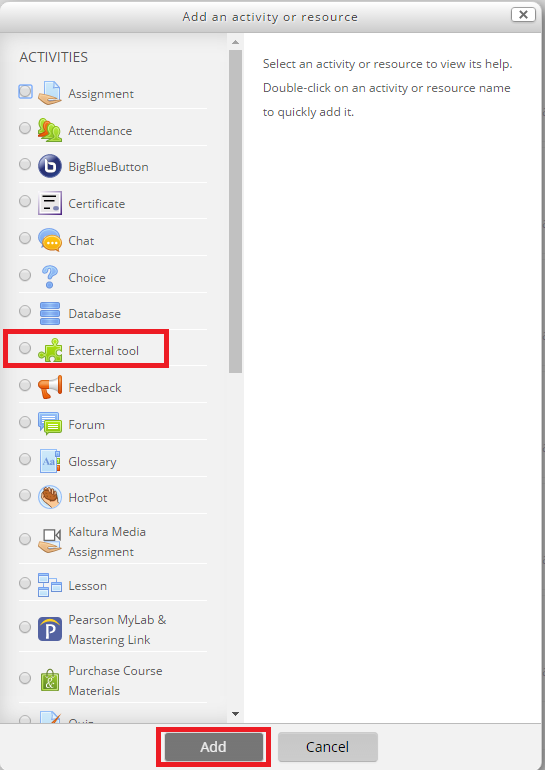 external tool option in the sidebar at the left