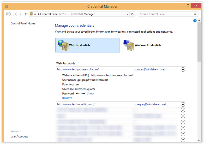 removing cached credentials in 8.1