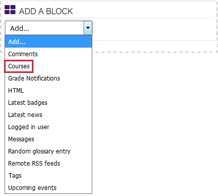 course block option highlighted
