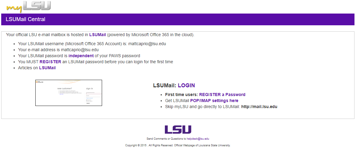 LSUMail Central page