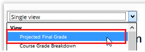 Projected Final Grade options on the dropdown menu