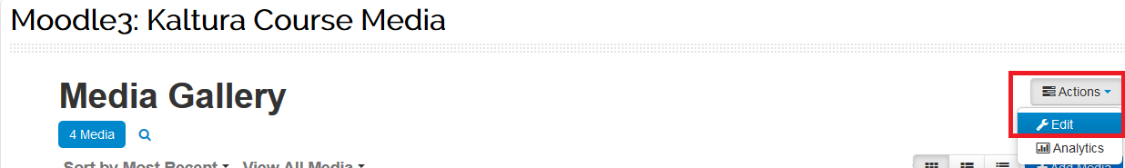Course Media Actions button with Edit selected