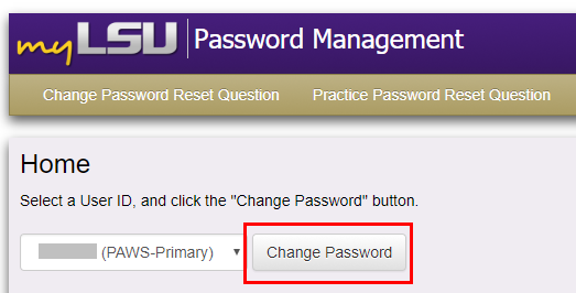 Selecting User ID and the Change password button 