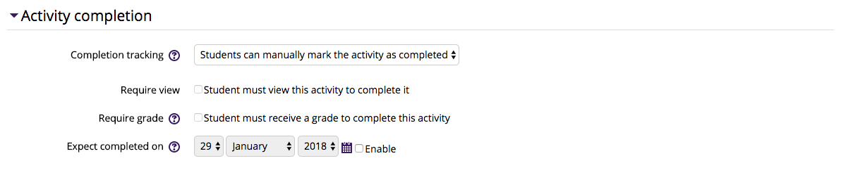 Activity Completion Settings