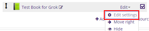 Edit Settings link at the right of a Book