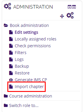 Import chapter link in administration sidebar