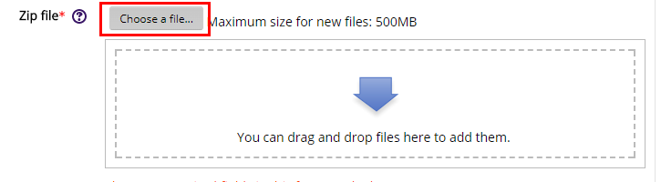 Choosing zip file to upload