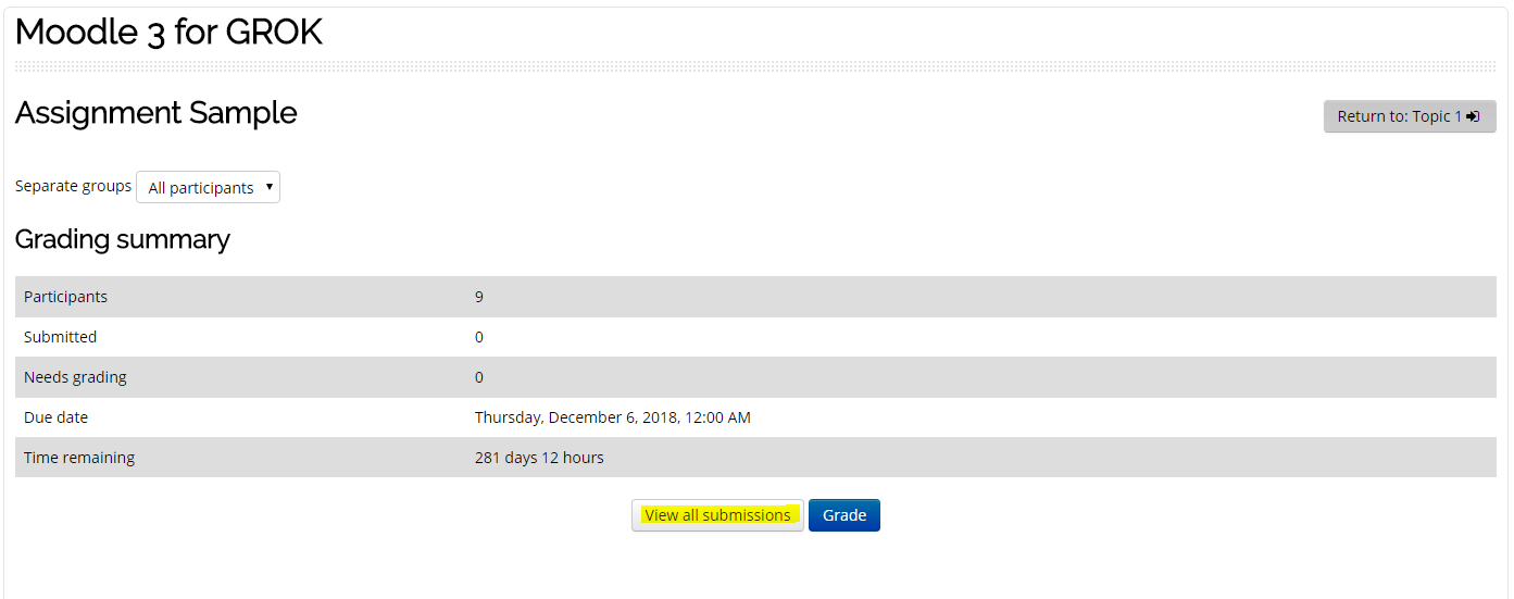 Selecting the View all submissions option