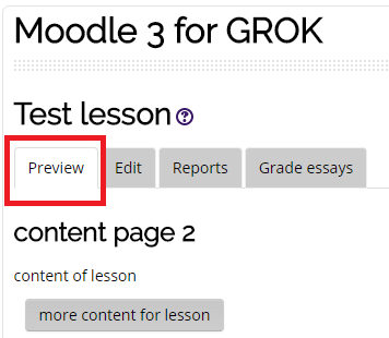 the preview tab in lessen reports on moodle