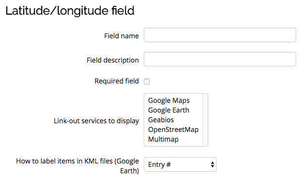 Latitude/Longitude field settings