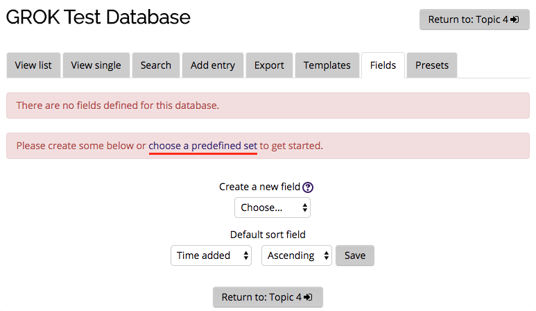 Predefined Database Set