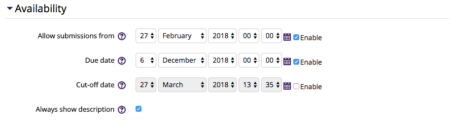 Assignment Availability settings