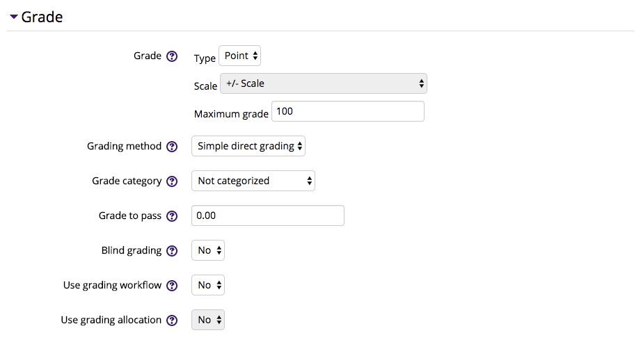 Assignment Grade settings