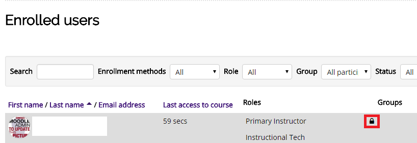 Lock icon to right of enrolled user