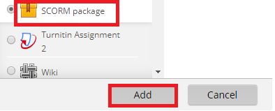 SCORM package button