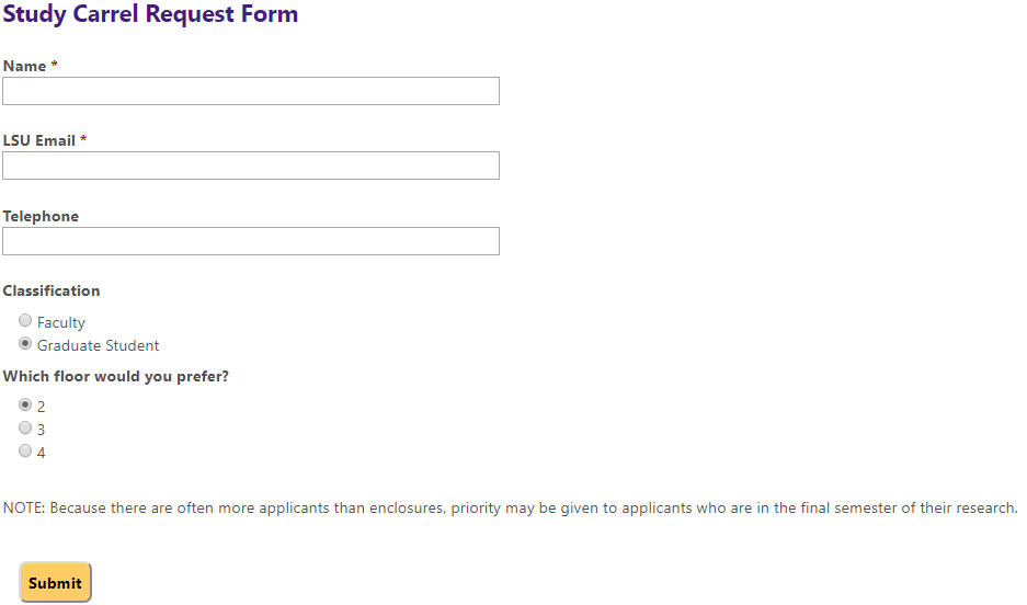 Study carrel request form